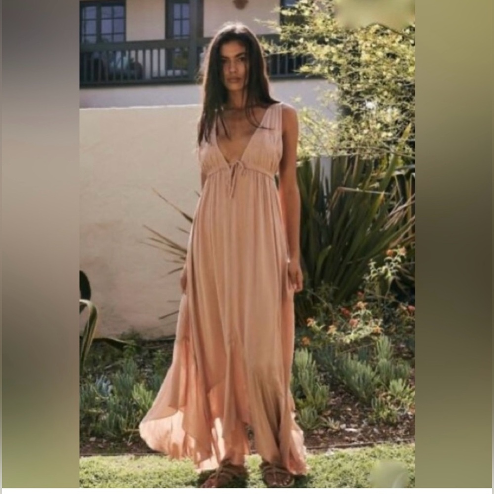 Free People Showstopper Midi Dress in Nude Pink